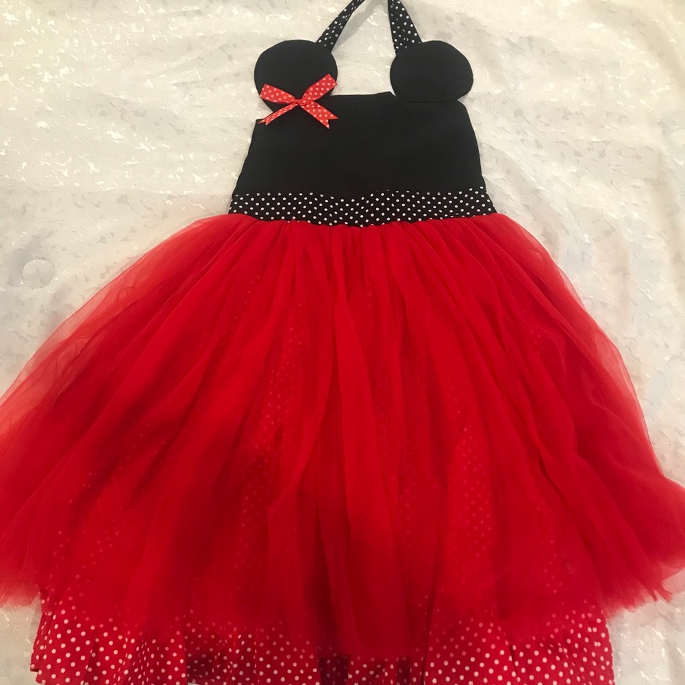 Be Girl Red Tulle Halter Minnie Mouse Dress with Polka Dot Trim NWT